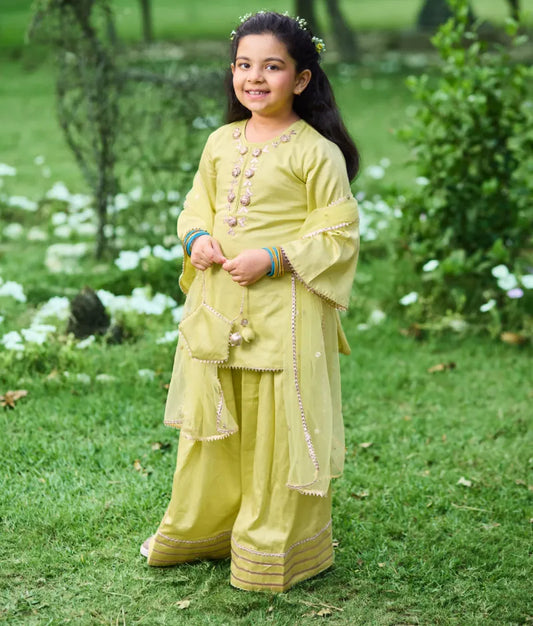 Pret Green Gota tulip Kurti with Farshi Salwar