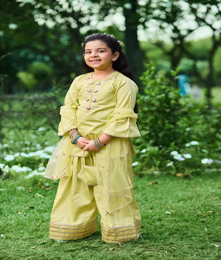 Pret Green Gota tulip Kurti with Farshi Salwar