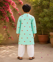 Pret Green Hearts & Stripe Printed Kurta with Salwar