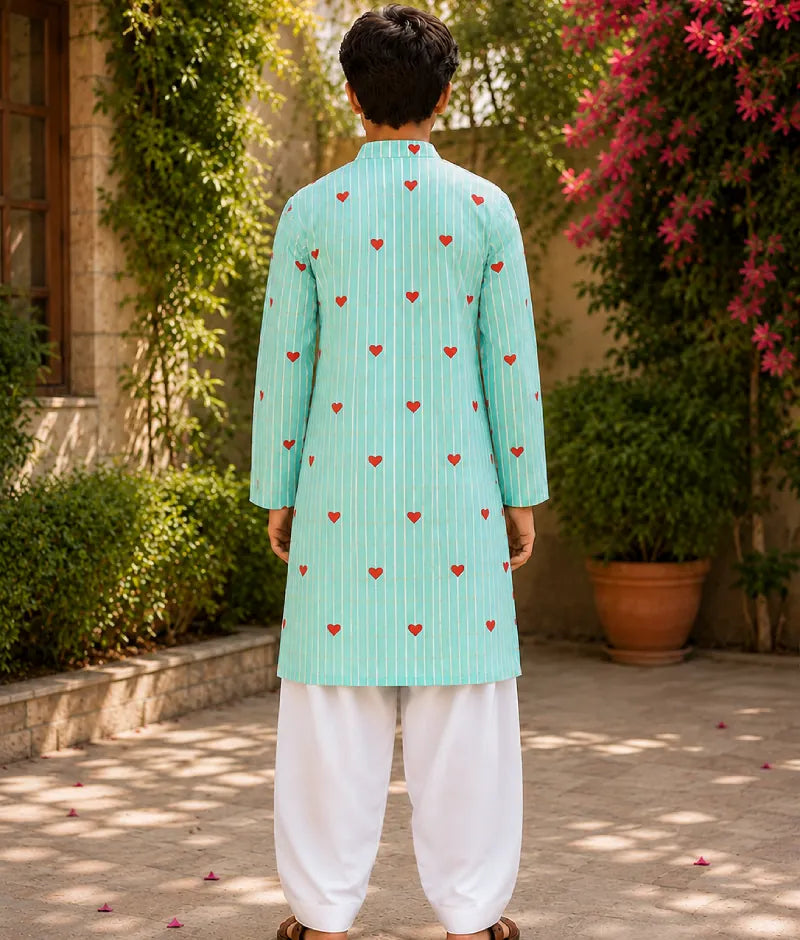 Pret Green Hearts & Stripe Printed Kurta with Salwar