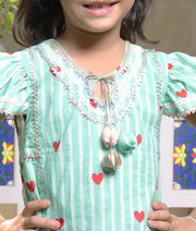 Pret Green Hearts & Stripe Printed Kurti with Peach Farshi Salwar