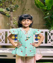 Pret Green Hearts & Stripe Printed Kurti with Peach Farshi Salwar