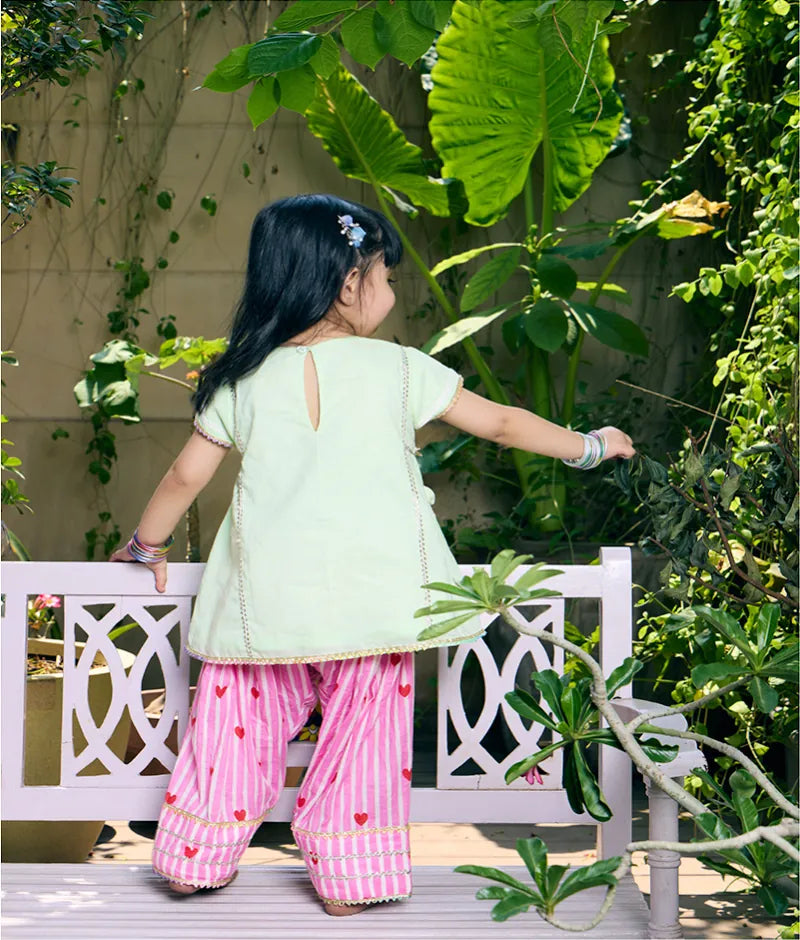 Pret Green Kurti with Hearts Printed Farshi Salwar