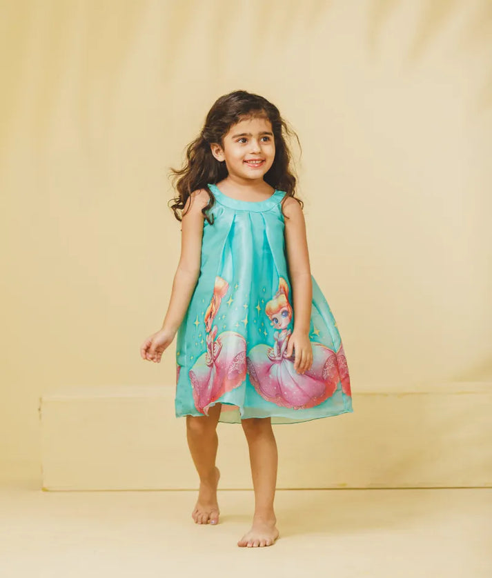 Pret Green Printed Organza Dress