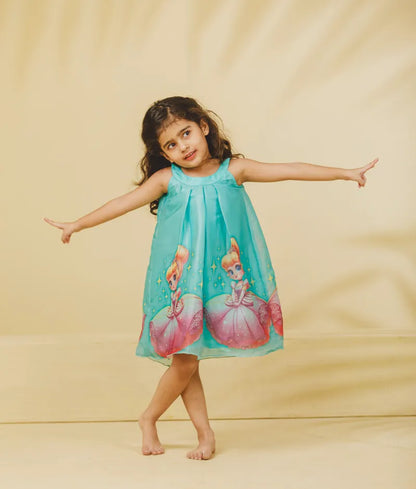 Green Printed Organza Dress - Pret Green Printed Organza Dress