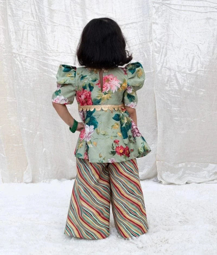 Pret Green Printed Peplum Kurti with Plazo