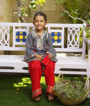 Pret Hearst & Stripe Printed Kurti with Red Farshi Salwar