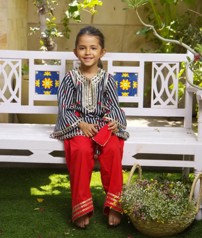 Pret Hearst & Stripe Printed Kurti with Red Farshi Salwar