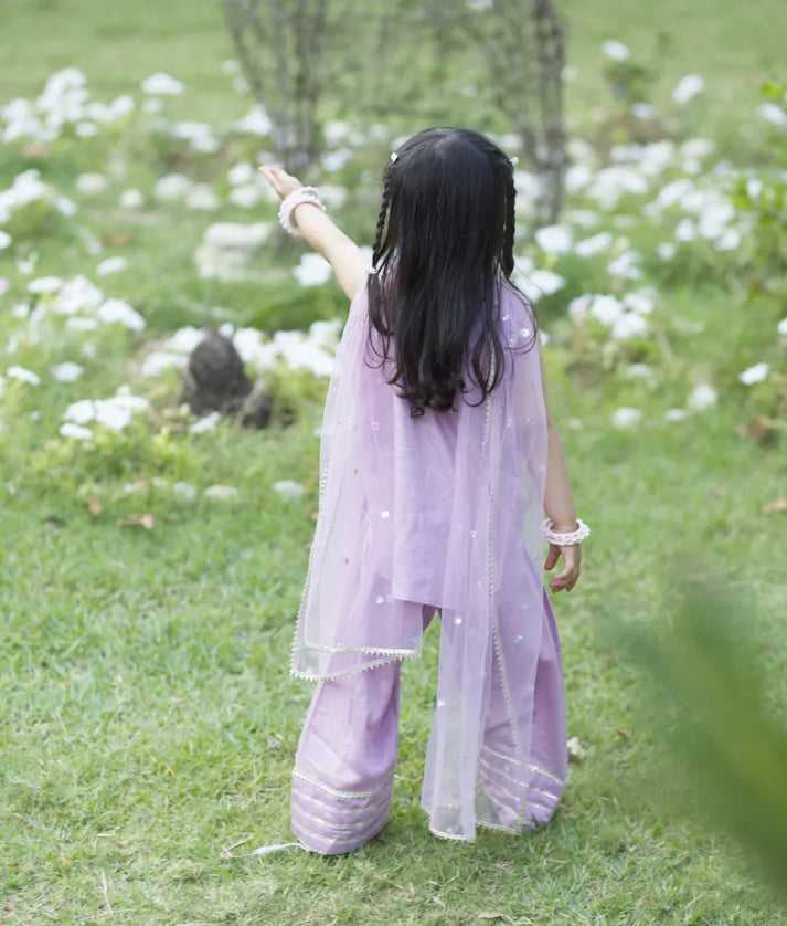 Pret Lilac Gota tulip Kurti with Farshi Salwar