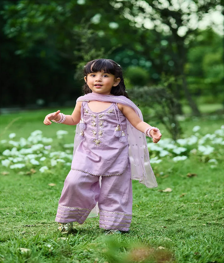 Pret Lilac Gota tulip Kurti with Farshi Salwar