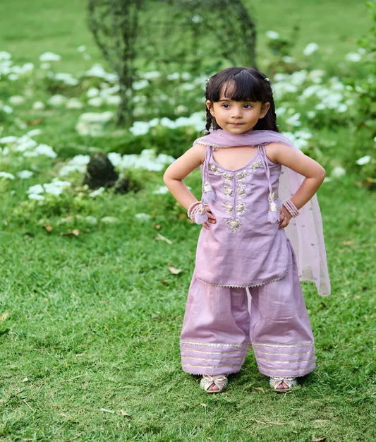 Pret Lilac Gota tulip Kurti with Farshi Salwar