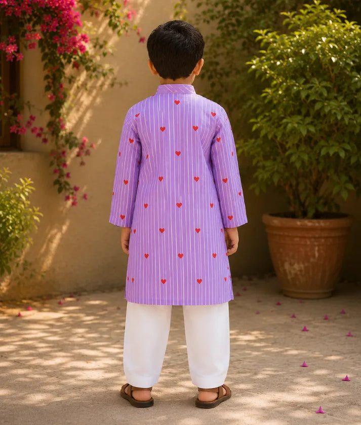 Pret Lilac Hearts & Stripe Printed Kurta with Salwar