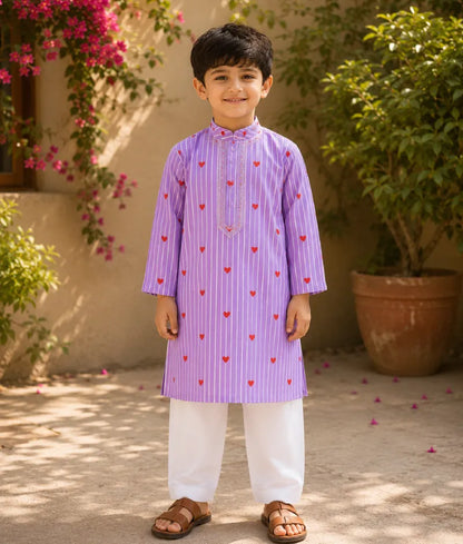 Pret Lilac Hearts & Stripe Printed Kurta with Salwar