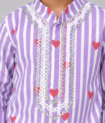 Lilac Hearts & Stripe Printed Kurta with Salwar - Pret Lilac Hearts & Stripe Printed Kurta with Salwar