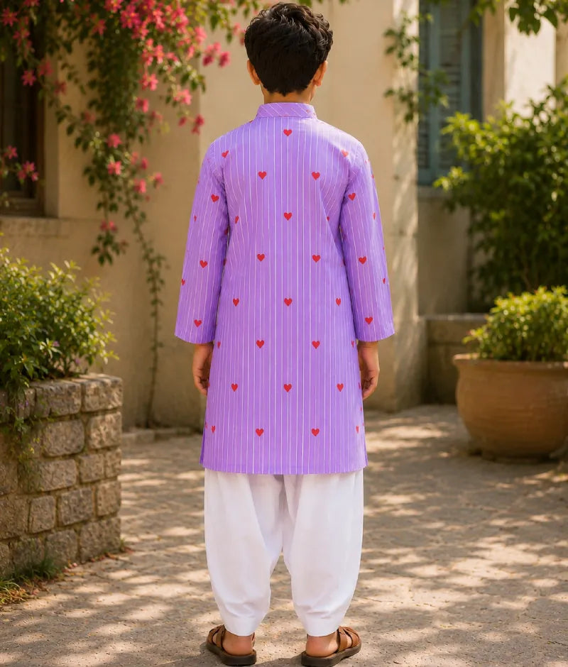 Pret Lilac Hearts & Stripe Printed Kurta with Salwar