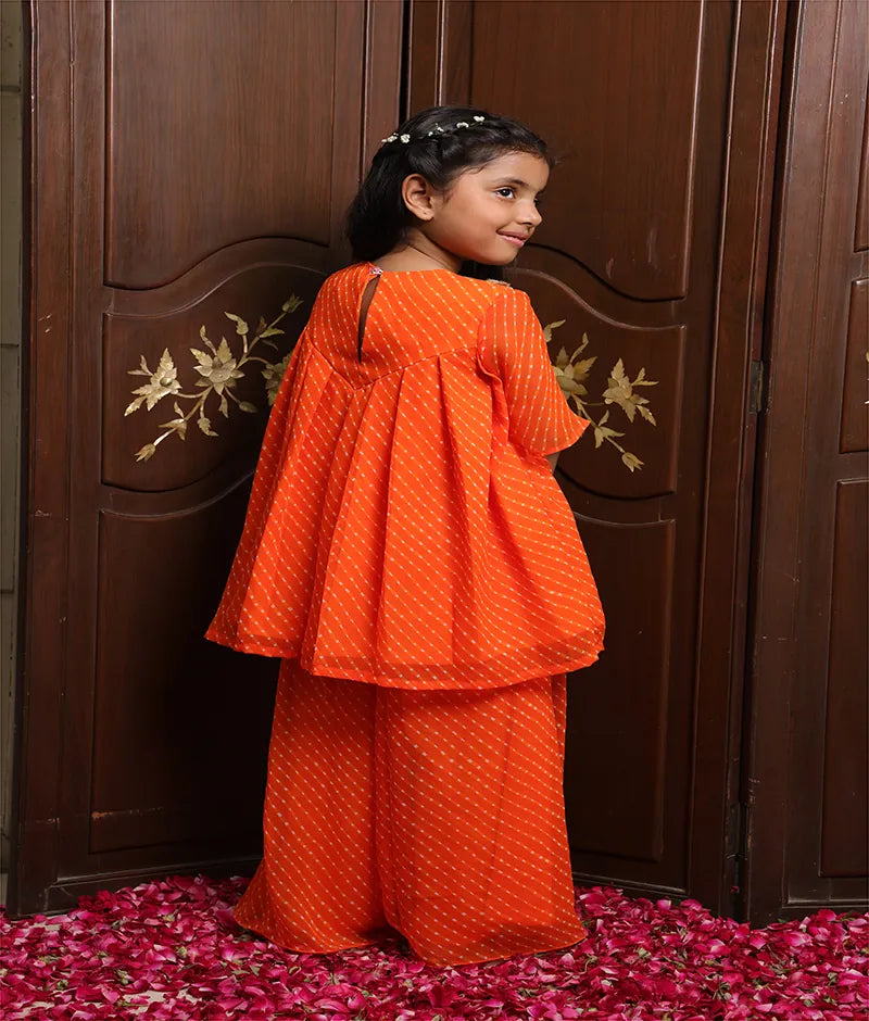 Pret Orange Bandhej Kurti with Sharara