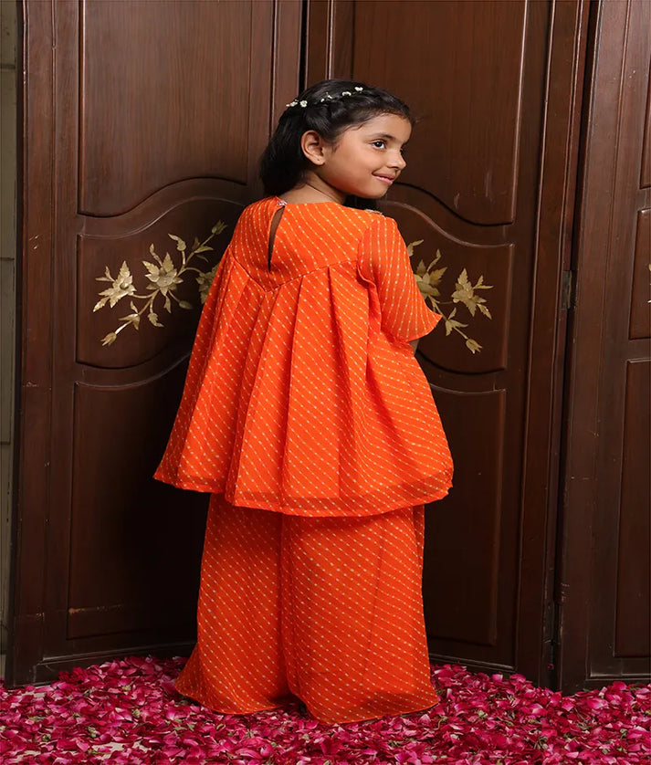 Pret Orange Bandhej Kurti with Sharara