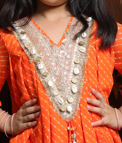 Pret Orange Bandhej Kurti with Sharara