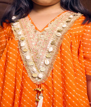 Pret Orange Bandhej Kurti with Sharara