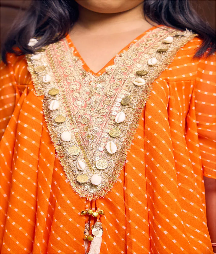 Pret Orange Bandhej Kurti with Sharara