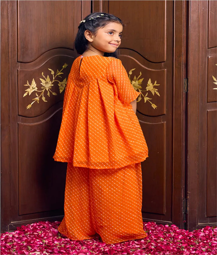 Pret Orange Bandhej Kurti with Sharara