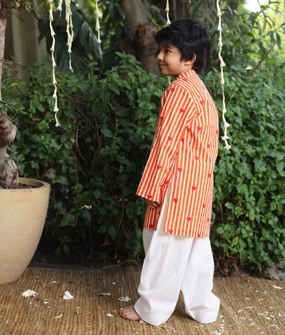 Pret Orange Hearts & Stripe Printed Kurta with Salwar