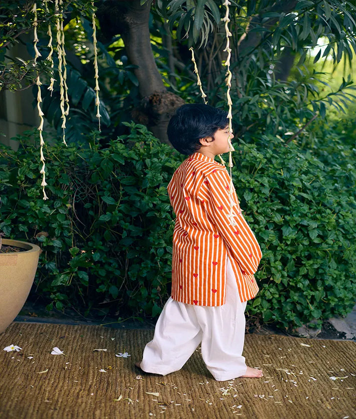 Pret Orange Hearts & Stripe Printed Kurta with Salwar