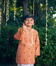 Pret Orange Hearts & Stripe Printed Kurta with Salwar