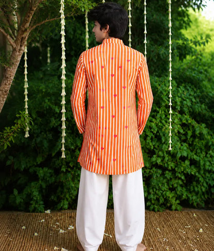 Orange Hearts & Stripe Printed Kurta with Salwar - Pret Orange Hearts & Stripe Printed Kurta with Salwar