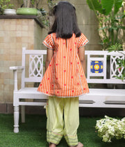 Pret Orange Hearts & Stripe Printed Kurti with Yellow Farshi Salwar