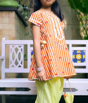 Pret Orange Hearts & Stripe Printed Kurti with Yellow Farshi Salwar