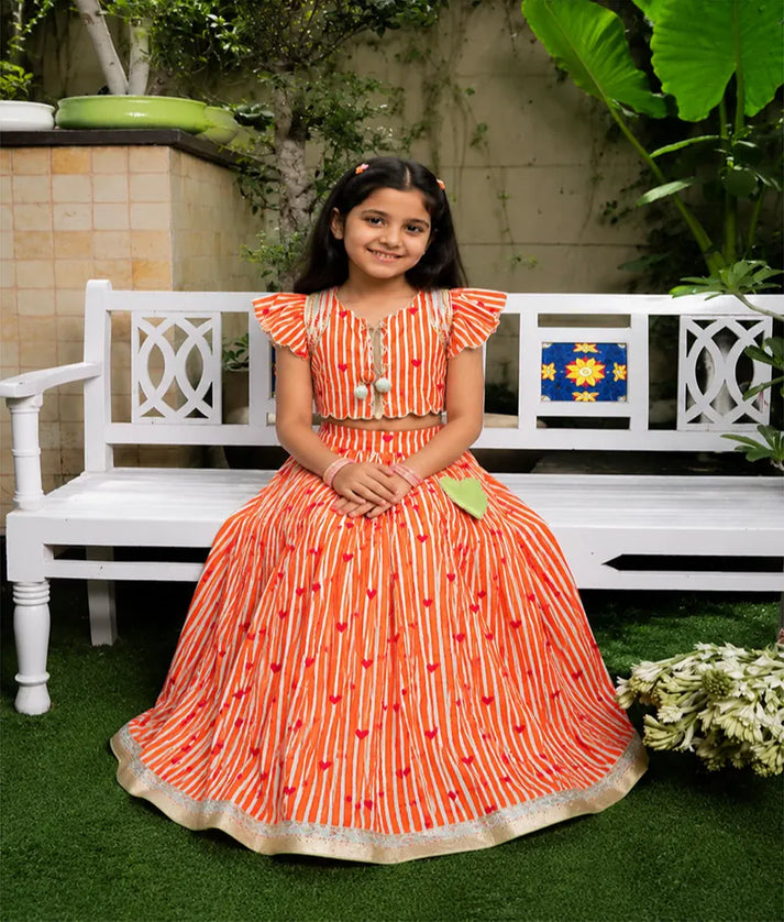 Pret Orange Printed Lehenga Set
