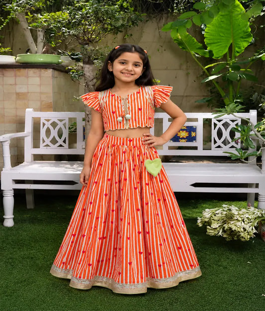 Pret Orange Printed Lehenga Set