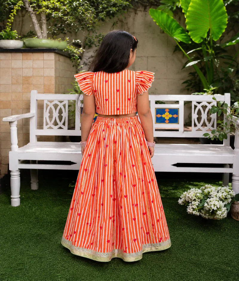 Pret Orange Printed Lehenga Set