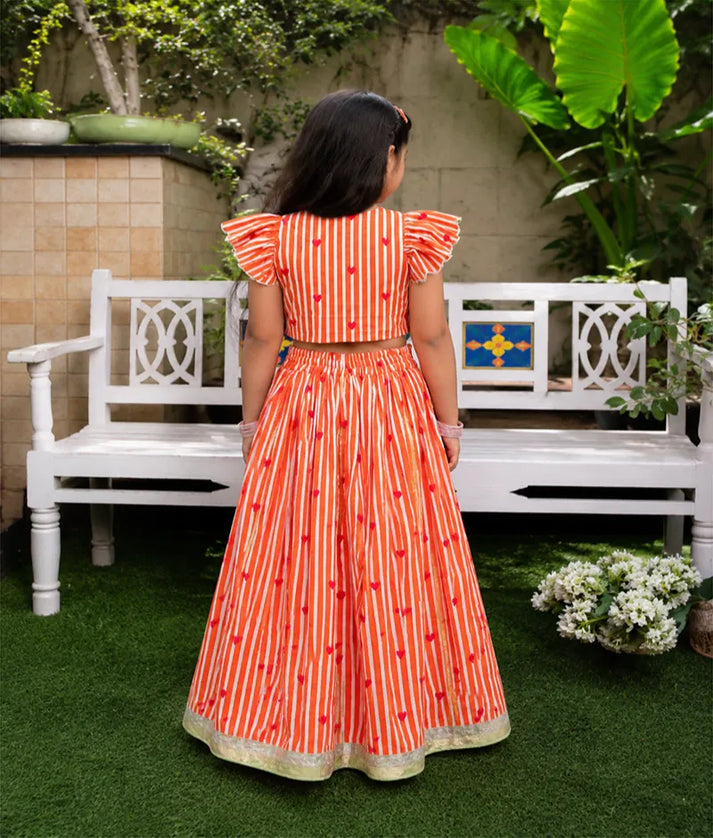 Pret Orange Printed Lehenga Set