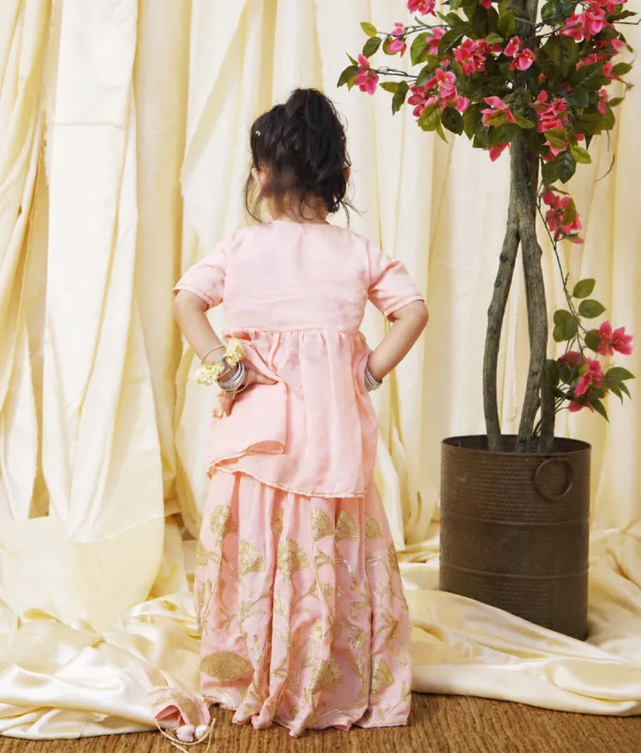 Pret Peach Gota Tulip Embroidered Long Choli Lehenga Set