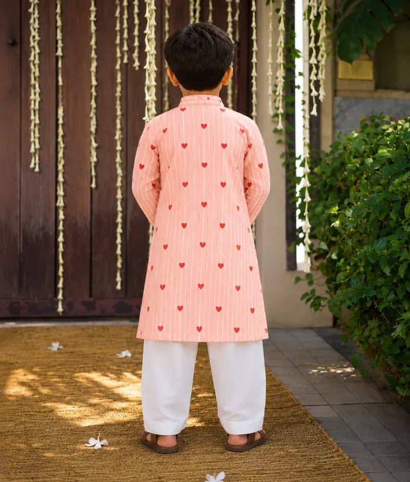 Pret Peach Hearts & Stripe Printed Kurta with Salwar