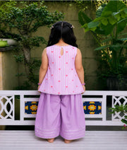 Pret Peach Hearts & Stripe Printed Kurti with Lilac Farshi Salwar