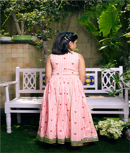 Pret Peach Hearts & Stripe Printed Lehenga Set