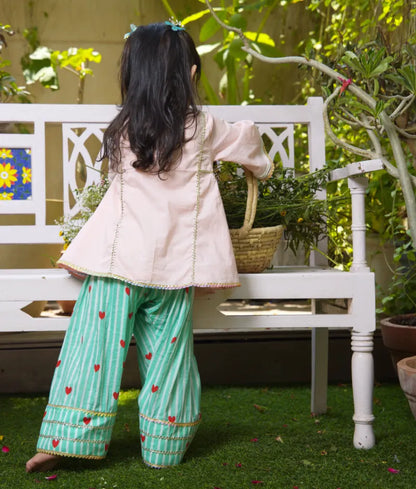 Pret Peach Kurti with Hearts Printed Farshi Salwar