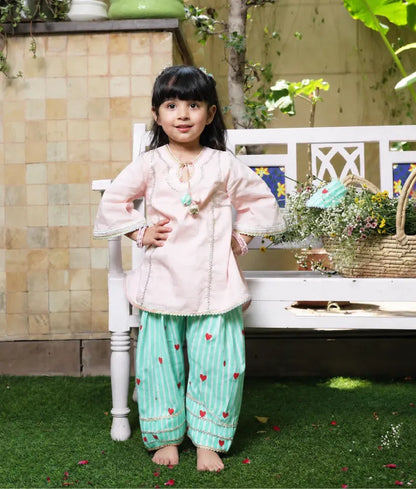 Pret Peach Kurti with Hearts Printed Farshi Salwar