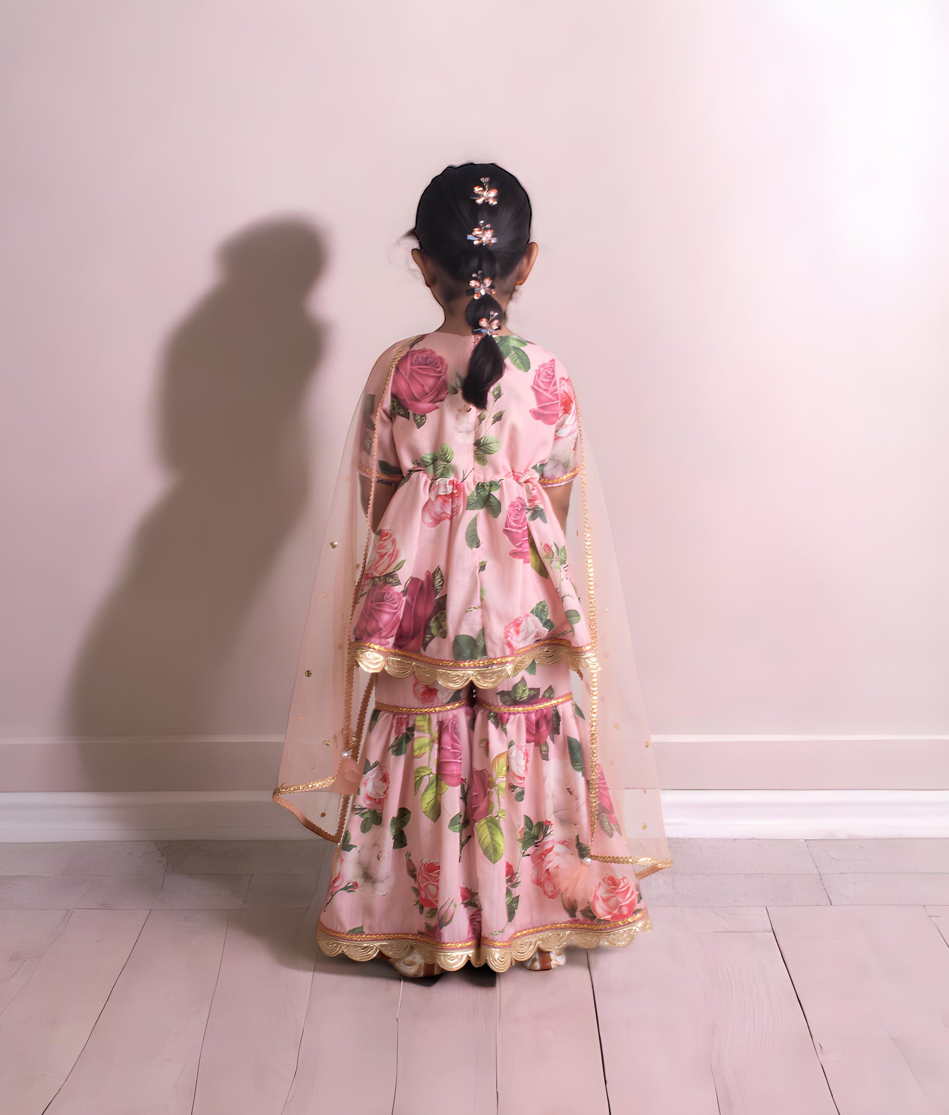 Pret Peach Printed Kurti with Sharara