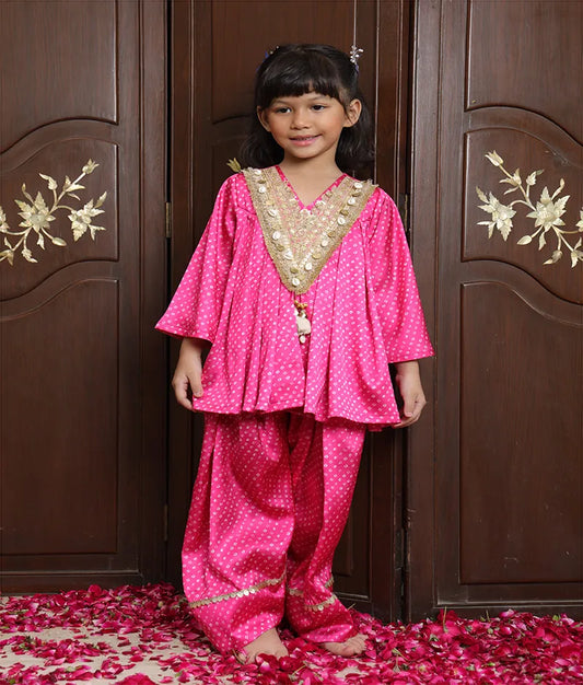 Pret Pink Bandhej Kurti with Salwar