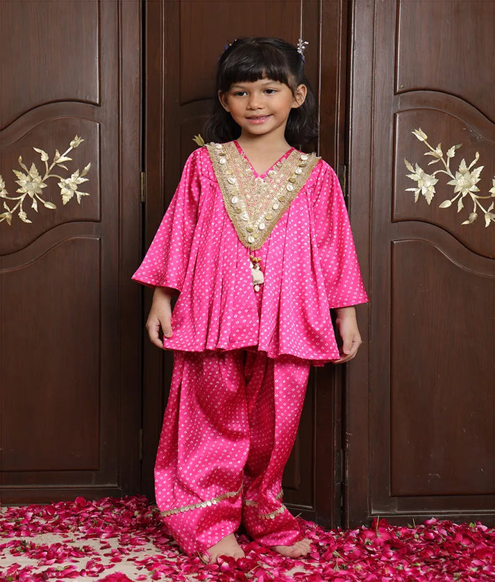 Pret Pink Bandhej Kurti with Salwar