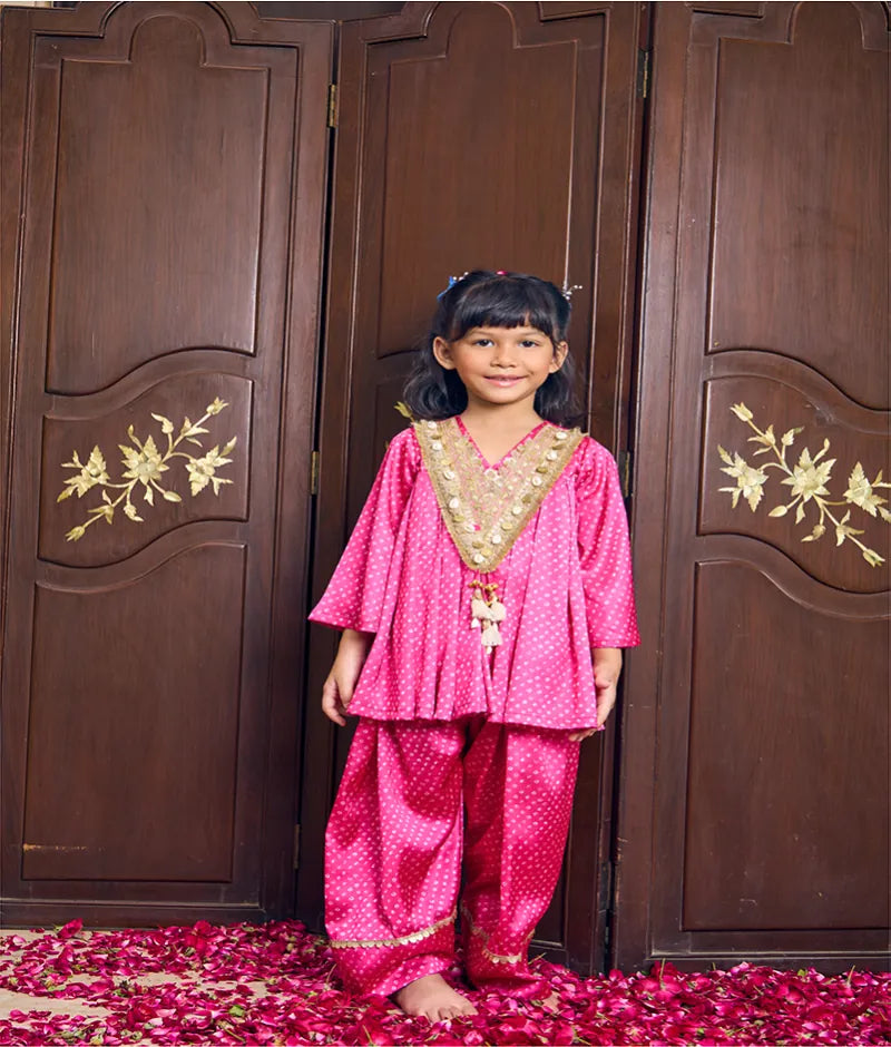 Pret Pink Bandhej Kurti with Salwar