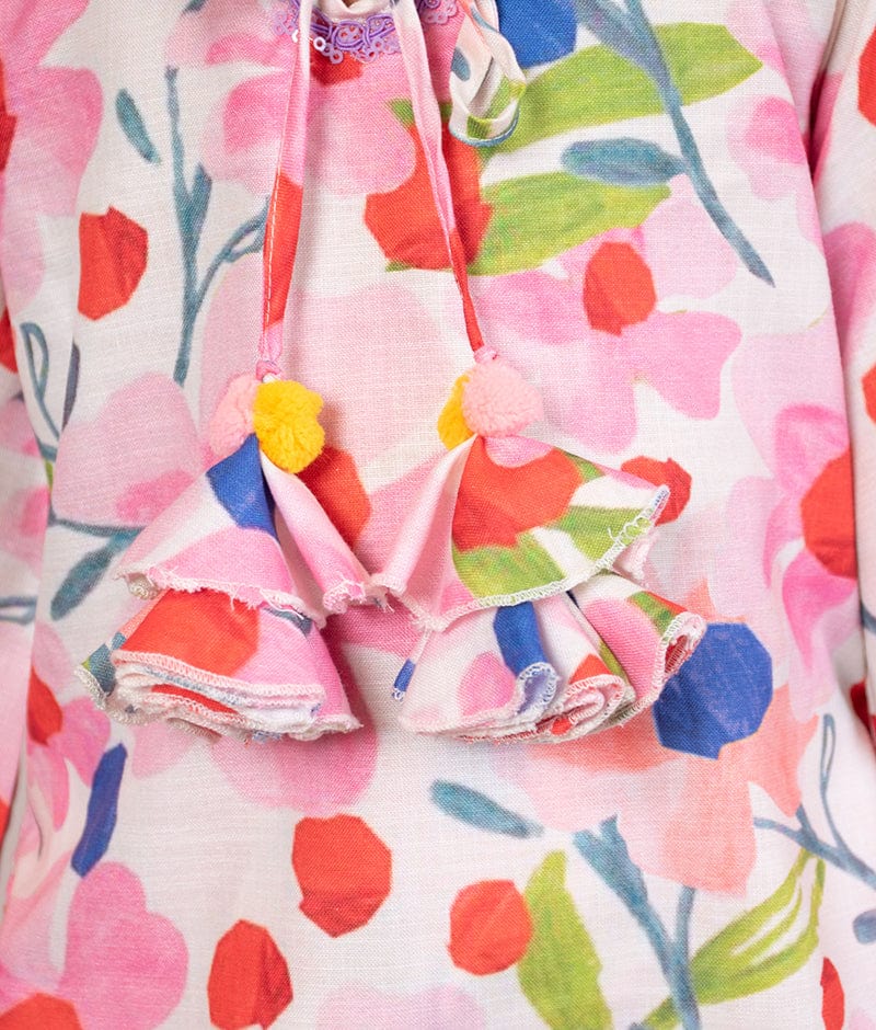 Pret Pink Floral Printed Kurti with Pants for Girls