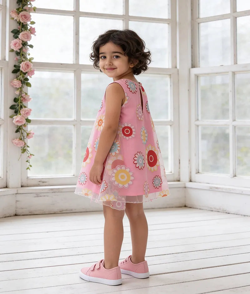 Pret Pink Flower Printed Organza Dress