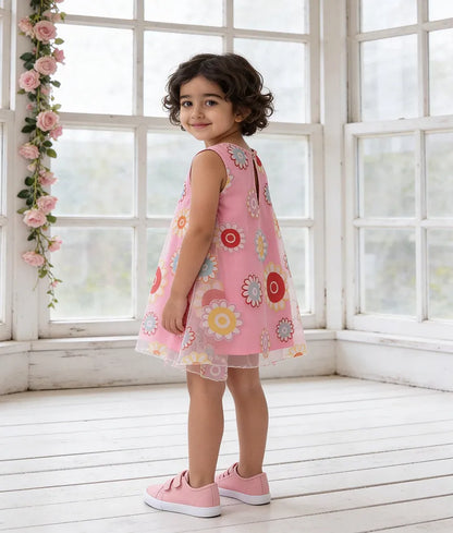 Pret Pink Flower Printed Organza Dress