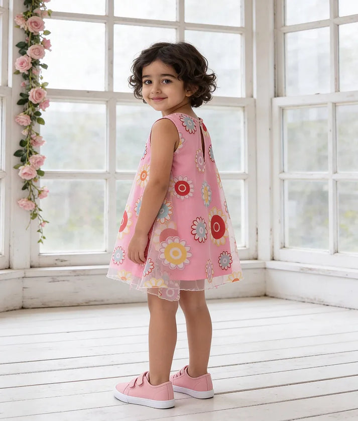 Pret Pink Flower Printed Organza Dress