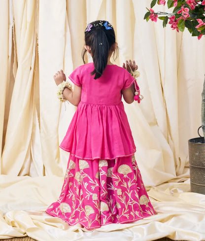 Pret Pink Gota Tulip Embroidered Long Choli Lehenga Set